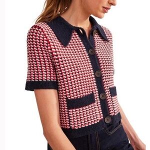 Boden Red and Navy Short Sleeve Cardigan